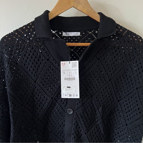 ZARA MEN Black Knit Cardigan Tee - Picture 2 of 4